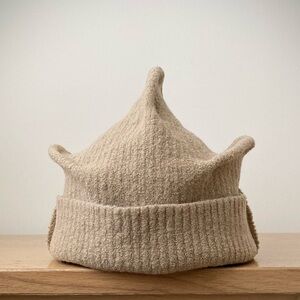 joodito origami crown 100% merino wool sweater hat cap ribbed beige tan camel